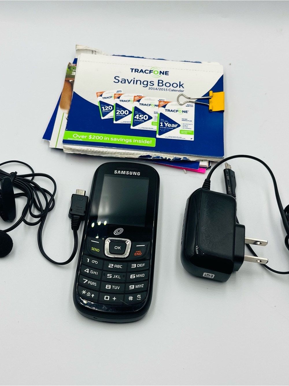 Samsung Black Feature Phone with Charger and Wired Headset
